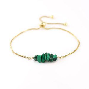 Green Malachite Bracelet, Genuine Rough Cut Gemstones